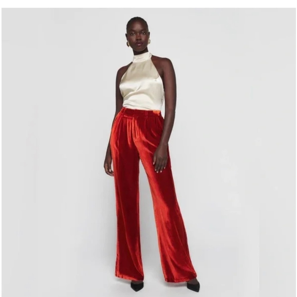 REFORMATION Wes Velvet Blood Orange Pants